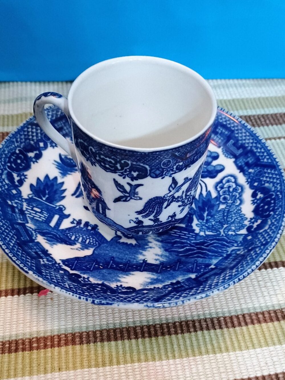 Vintage Japanese Blue Willow pattern coffee cup and saucer set